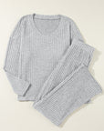 Light Grey Ribbed Knit V Neck Slouchy Two-piece Outfit - Little Miss Vanilla