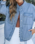 Drawstring Snap Down Denim Jacket with Chest Pockets - Little Miss Vanilla