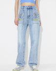 Flower High Rise Straight Leg Jeans with Pockets - Little Miss Vanilla