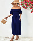 Off-Shoulder Balloon Sleeve Midi Dress - Little Miss Vanilla