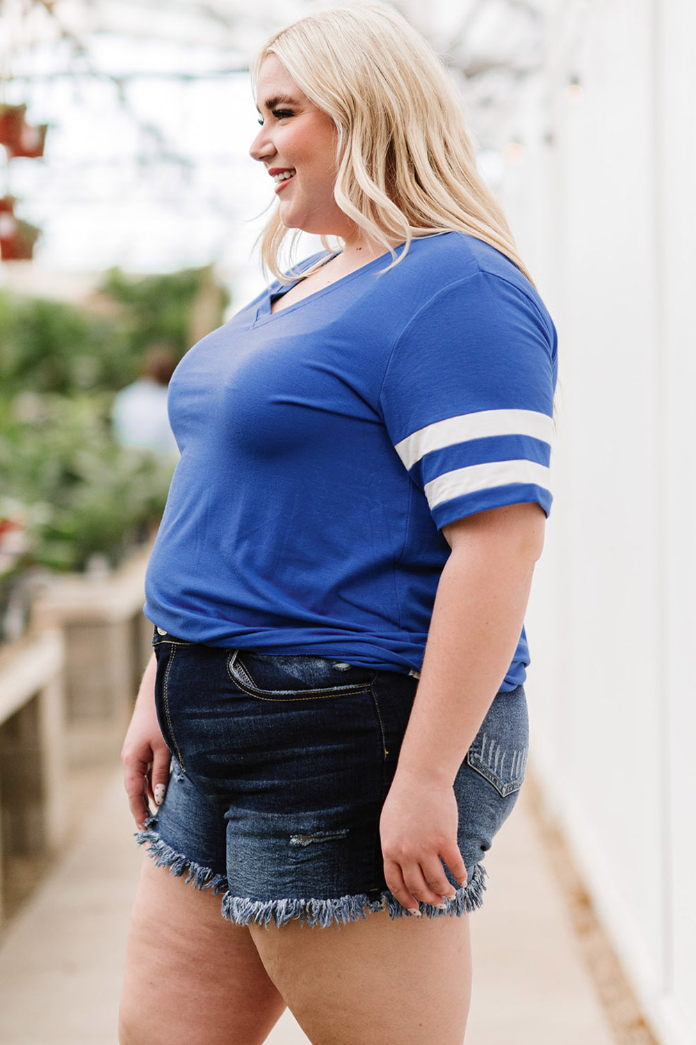 Plus Size Striped V-Neck Tee Shirt - Little Miss Vanilla