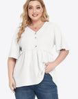 Plus Size Buttoned V-Neck Frill Trim Babydoll Blouse - Little Miss Vanilla