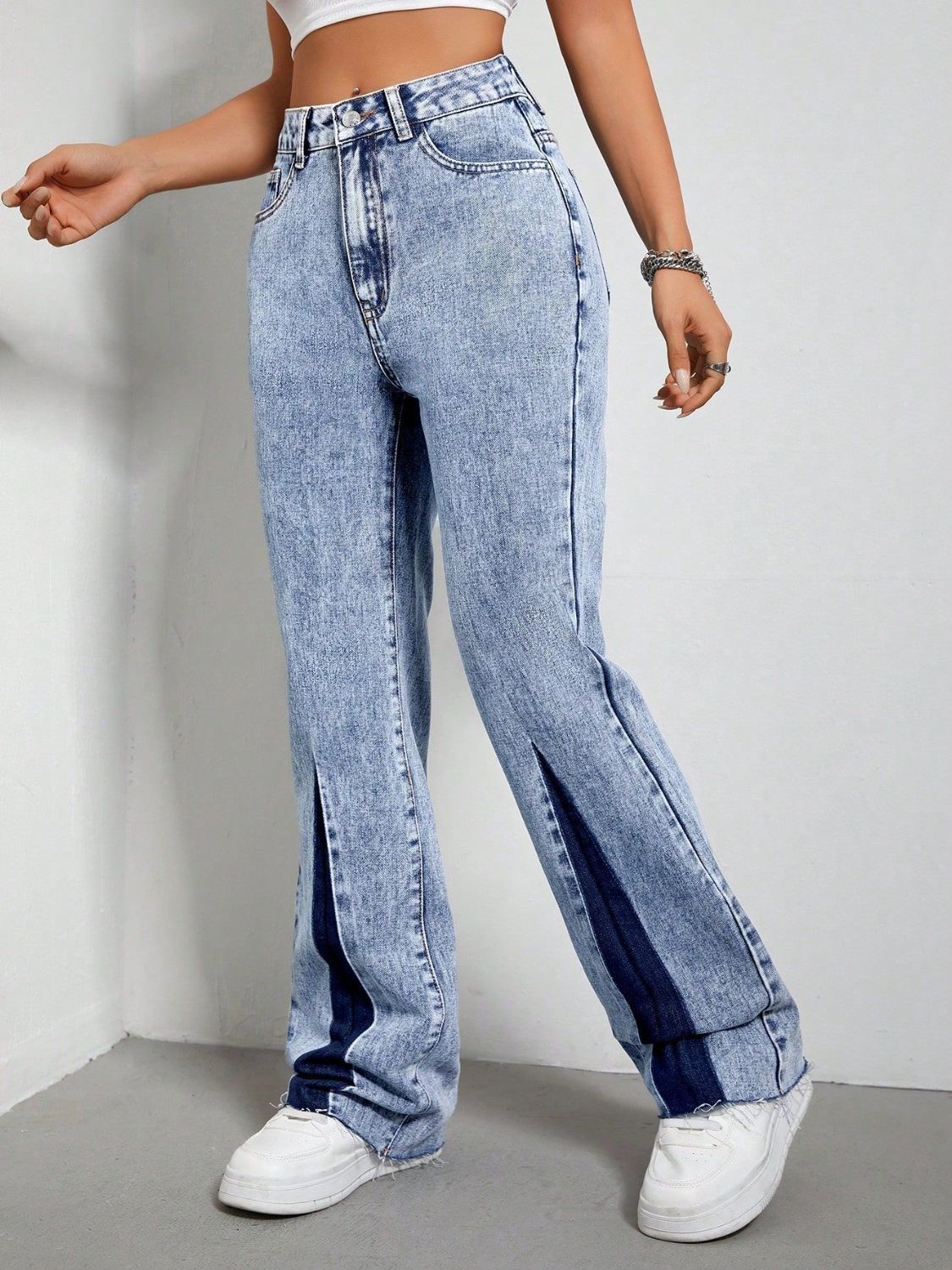 Contrast Bootcut Jeans with Pockets - Little Miss Vanilla