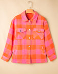 Orange Plaid Chest Pockets Button-up Turn Down Collar Jacket