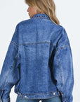 Blue Chest Pockets Drop Shoulder Loose Denim Jacket - Little Miss Vanilla