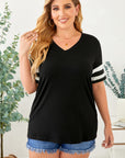 Plus Size Striped V-Neck Tee Shirt - Little Miss Vanilla