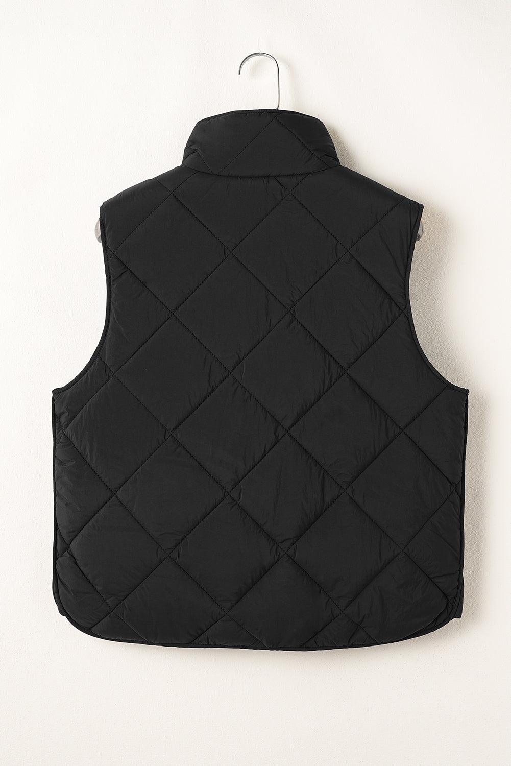 Black Quilted High Neck Button Up Pocket Vest Coat - Little Miss Vanilla