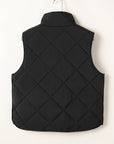 Black Quilted High Neck Button Up Pocket Vest Coat - Little Miss Vanilla