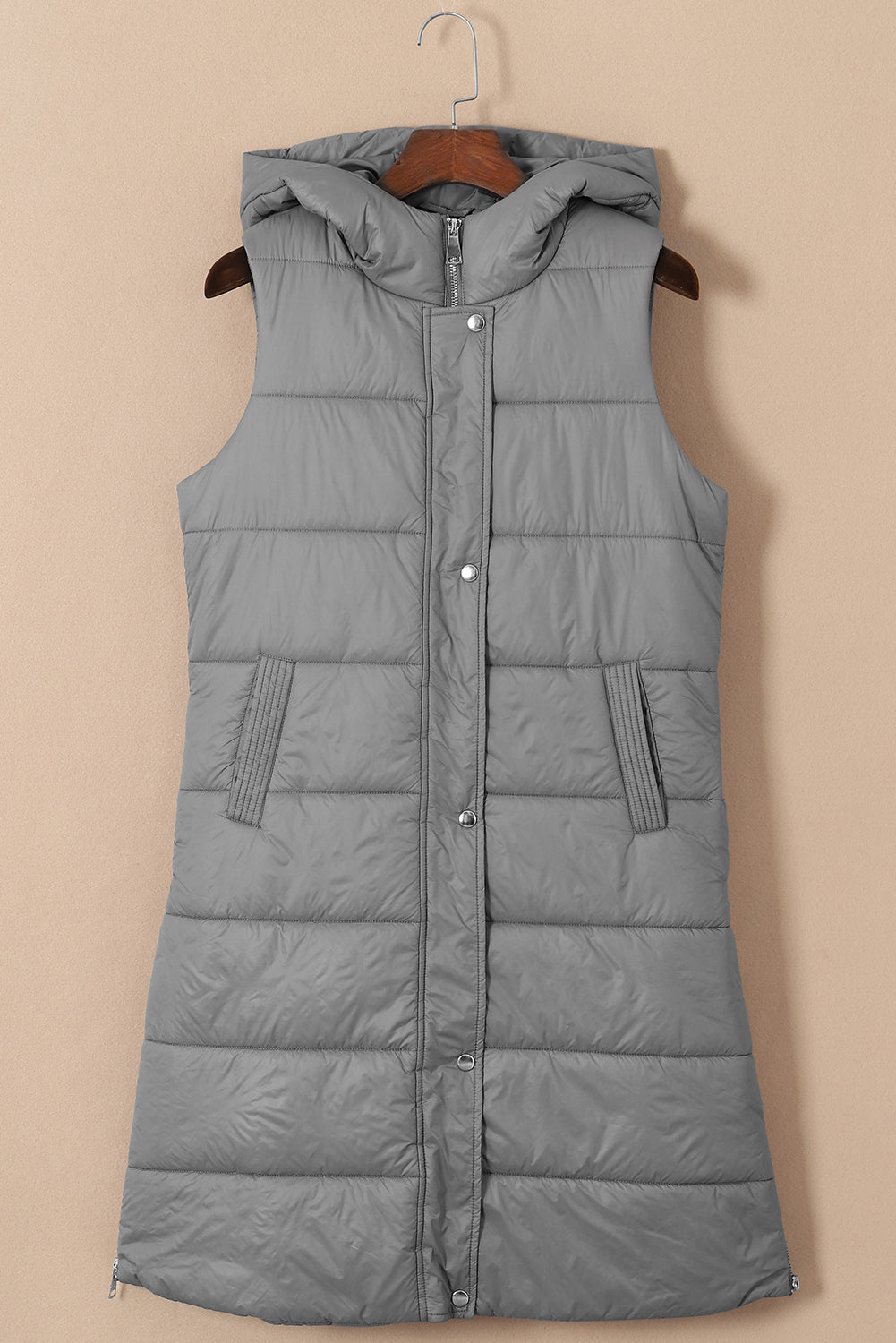 Dark Grey Hooded Long Quilted Vest Coat - Little Miss Vanilla