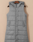 Dark Grey Hooded Long Quilted Vest Coat - Little Miss Vanilla