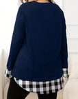 Plus Size Plaid Hem Round Neck Long Sleeve Sweatshirt - Little Miss Vanilla