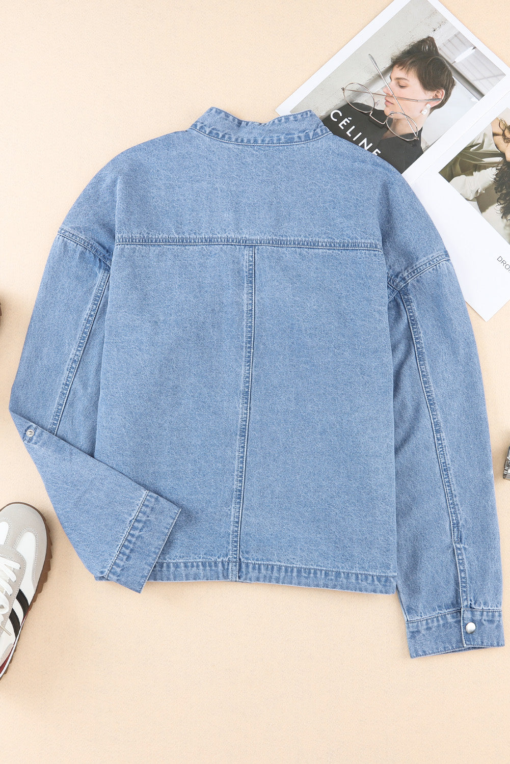 Drawstring Snap Down Denim Jacket with Chest Pockets - Little Miss Vanilla