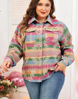 Plus Size Pocketed Printed Collared Neck Jacket - Little Miss Vanilla