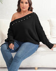 Plus Size One Shoulder Beaded Sweater - Little Miss Vanilla