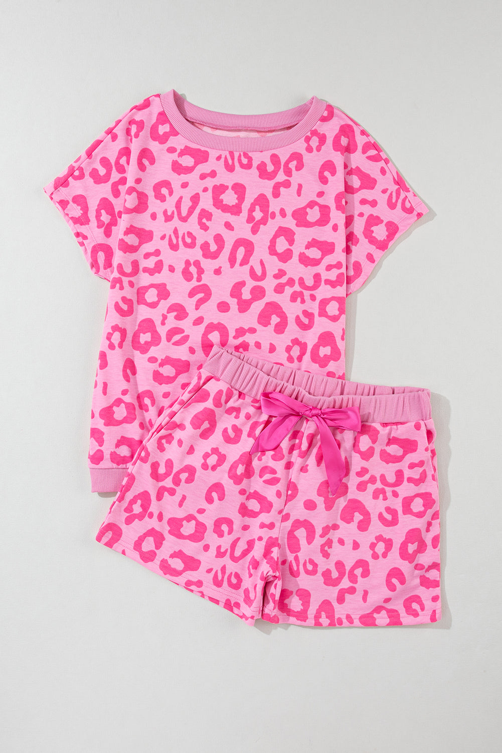 Pink Leopard Print Tee and Satin Tie Shorts Lounge Set - Little Miss Vanilla