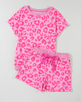 Pink Leopard Print Tee and Satin Tie Shorts Lounge Set - Little Miss Vanilla