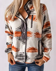 Gray Western Aztec Snap Buttoned Fleece Jacket