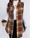 Honey Plus Size Pocketed Plaid Button Up Vest Coat - Little Miss Vanilla