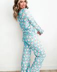 Sky Blue Santa Claus Striped Print Loose Fit Two Piece Lounge Set - Little Miss Vanilla