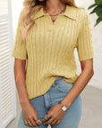 Mandy Cable Knit Johnny Collar Half Sleeve Sweater - Little Miss Vanilla