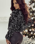 Black Sequined Open Front Cropped Jacket - Little Miss Vanilla