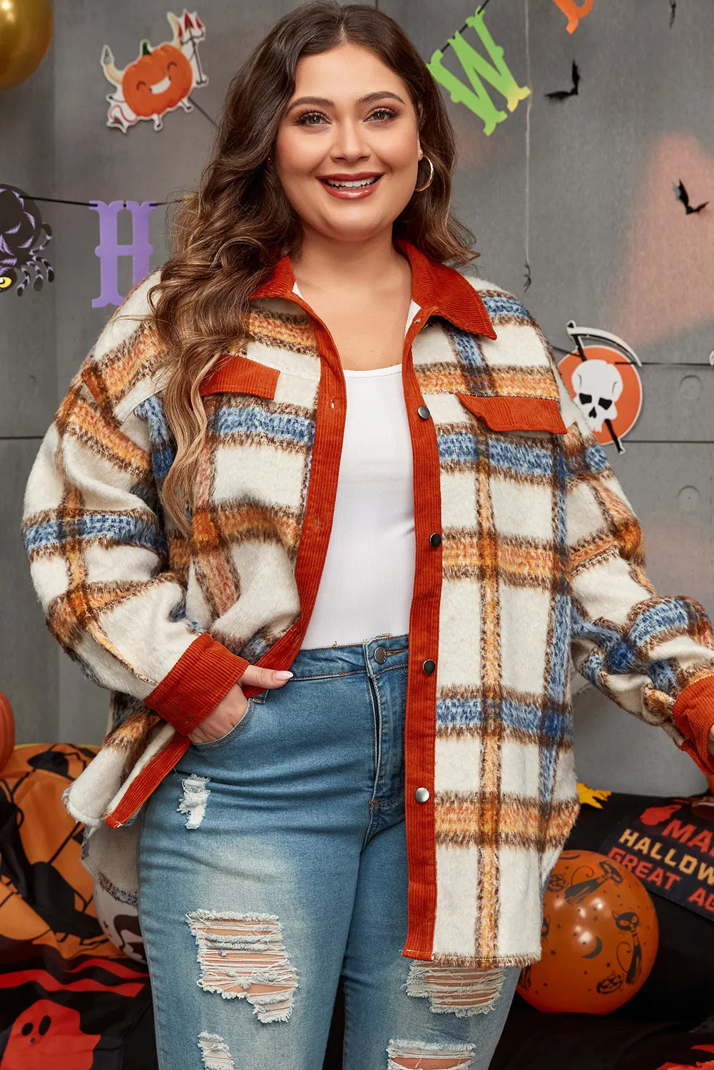 Plus Size Plaid Button Down Jacket - Little Miss Vanilla