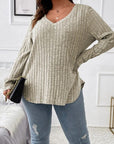 Plus Size V-Neck Long Sleeve T-Shirt - Little Miss Vanilla