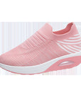 New Stripe Design Mesh Shoes Fashion Slip On Air Cushion Shoes Breathable Round-toe Flats Women