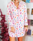 Pink Christmas Twinkle Tree Print Shirt Sleep Dress - Little Miss Vanilla