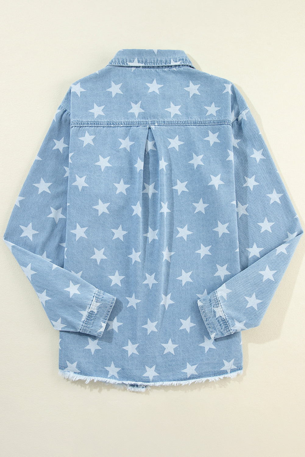 Raw Hem Star Collared Neck Denim Top - Little Miss Vanilla