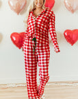 Fiery Red Christmas Plaid Print Shirt and Pants Pajama Set - Little Miss Vanilla