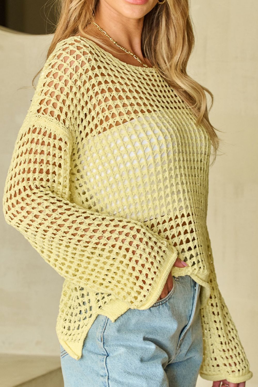 Openwork Round Neck Dropped Shoulder Knit Cover Up - Little Miss Vanilla