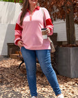 Plus Size Color Block Johnny Collar Long Sleeve Sweatshirt - Little Miss Vanilla