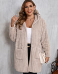 Plus Size Open Front Long Sleeve Hooded Fuzzy Jacket - Little Miss Vanilla