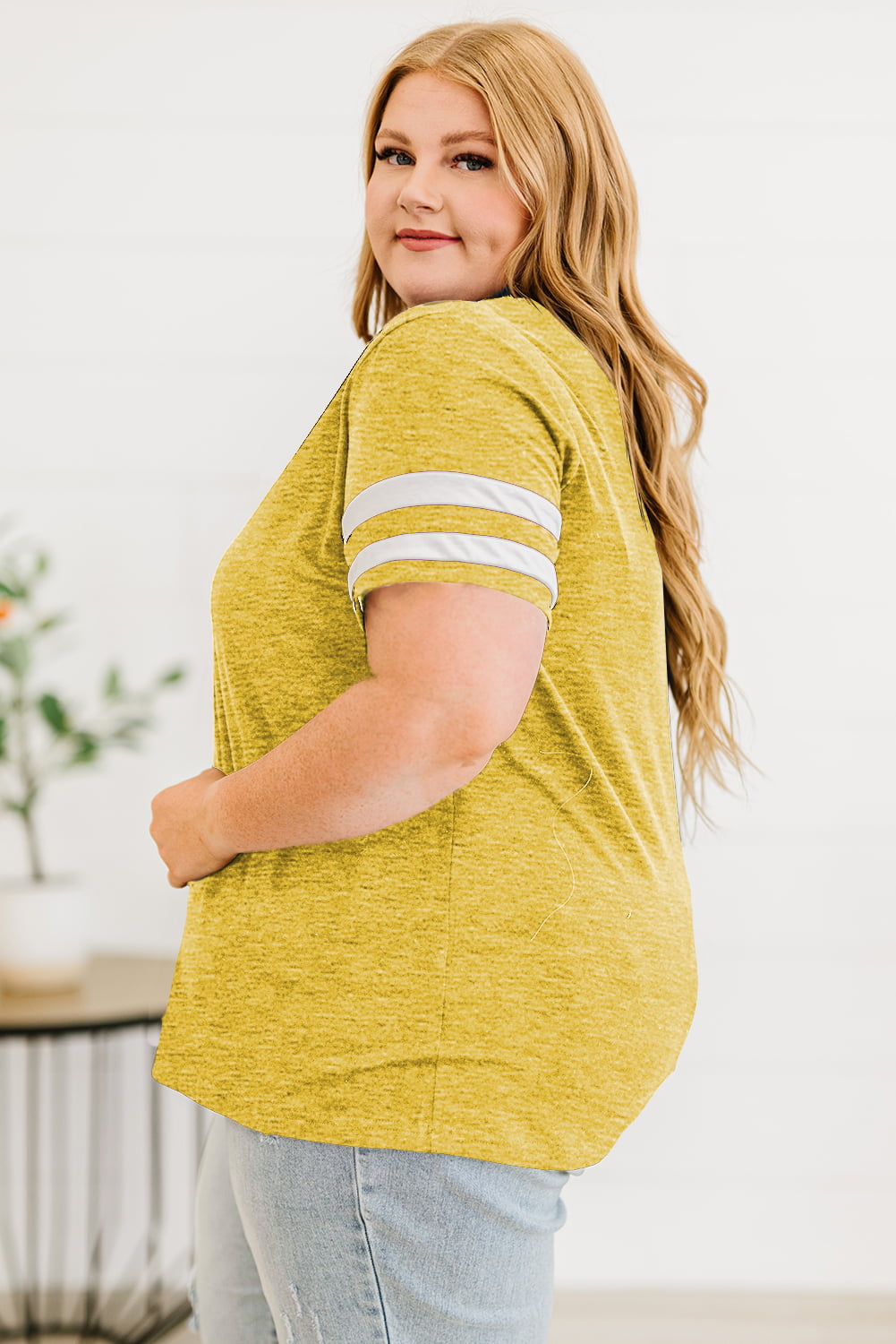 Plus Size Striped V-Neck Tee Shirt - Little Miss Vanilla