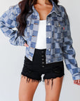 Checkered Button Up Denim Jacket - Little Miss Vanilla