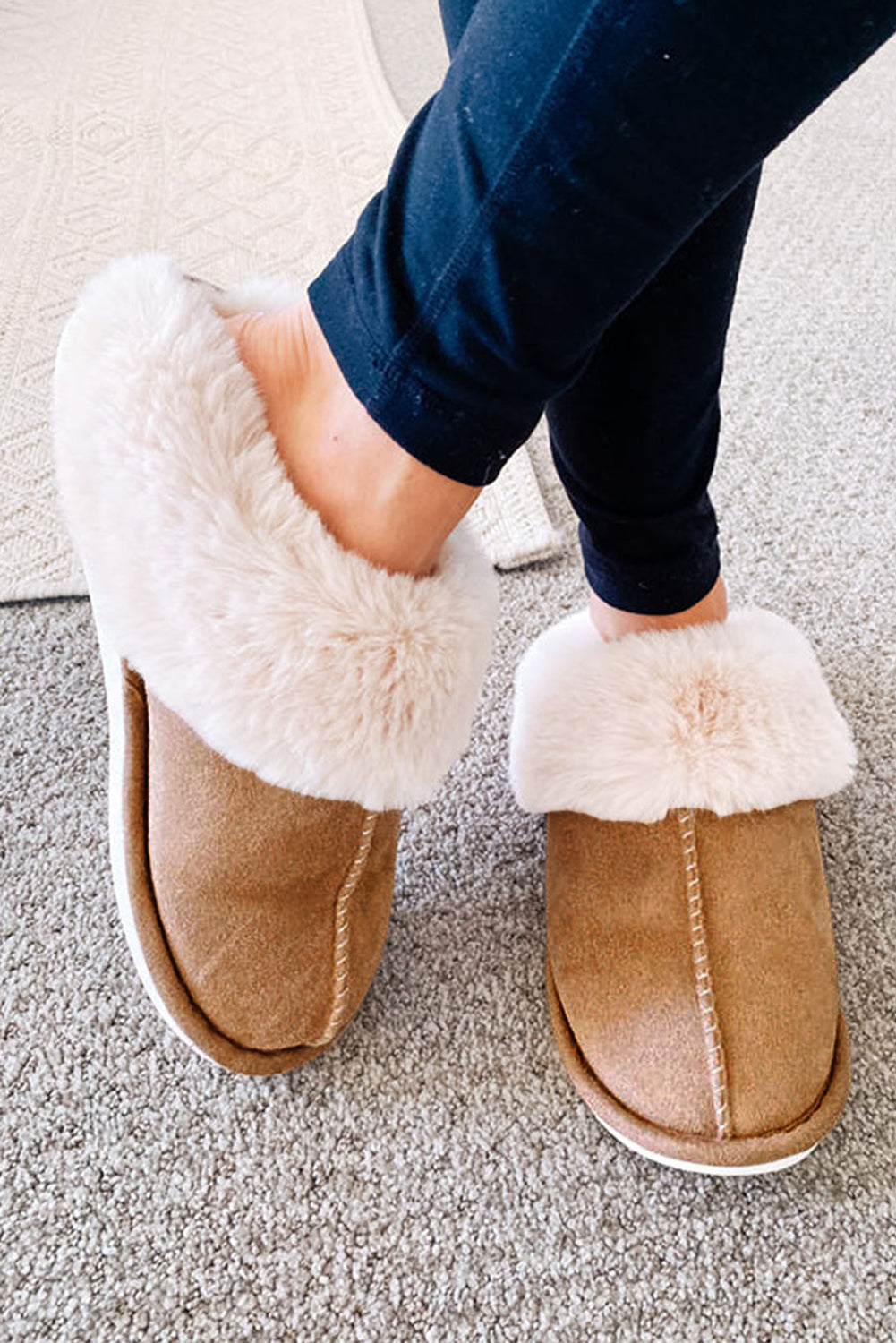 Camel Plush Suede Winter Home Slippers - Little Miss Vanilla