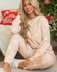 Apricot Christmas Tree Print Loose Fit Two Piece Pajama Set - Little Miss Vanilla