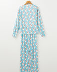 Sky Blue Santa Claus Striped Print Loose Fit Two Piece Lounge Set - Little Miss Vanilla