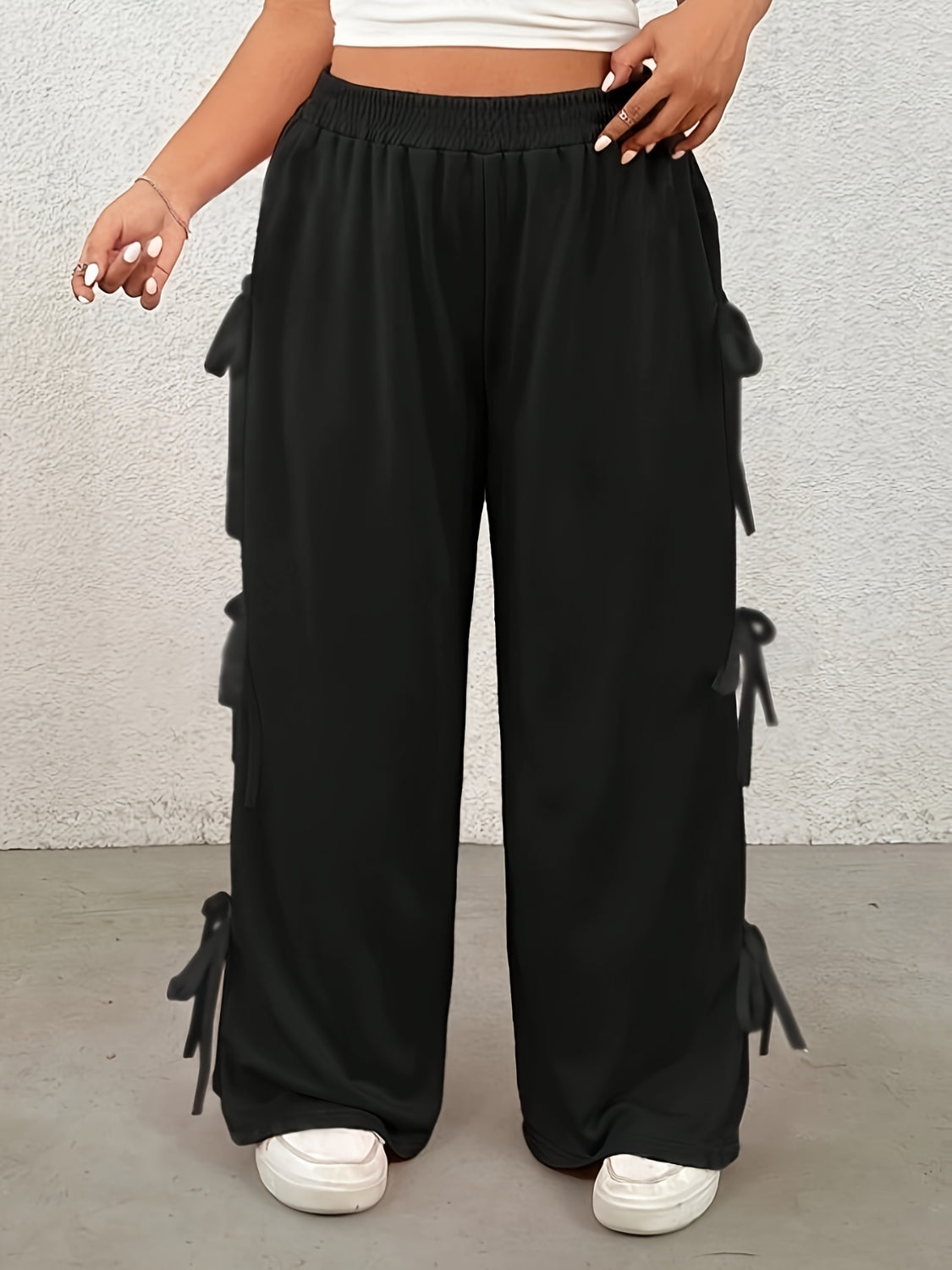 Plus Size Bow Elastic Waist Wide Leg Pants - Little Miss Vanilla