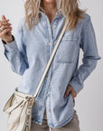 Pocketed Collared Neck Denim Top - Little Miss Vanilla