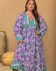 Plus Size Printed V-Neck Long Sleeve Maxi Dress - Little Miss Vanilla