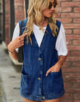 Full Size V-Neck Button Up Denim Vest - Little Miss Vanilla