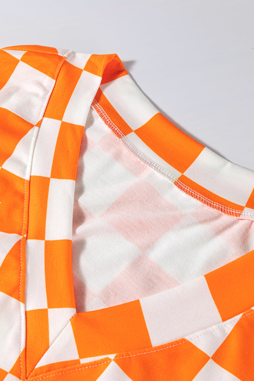 Orange Checkerboard Print V Neck Loose Tee and Shorts Lounge Set - Little Miss Vanilla