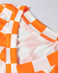 Orange Checkerboard Print V Neck Loose Tee and Shorts Lounge Set - Little Miss Vanilla