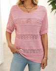 Mandy Openwork Round Neck Half Sleeve Knit Top - Little Miss Vanilla