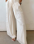 White Casual Tie Waist Pleated Wide Leg Pants