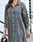 Distressed Collared Neck Flounce Sleeve Denim Dress - Little Miss Vanilla