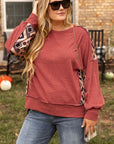 Plus Size Geometric Round Neck Long Sleeve Sweatshirt - Little Miss Vanilla