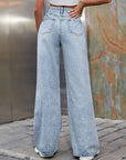 Distressed Wide Leg Jeans with Pockets - Little Miss Vanilla